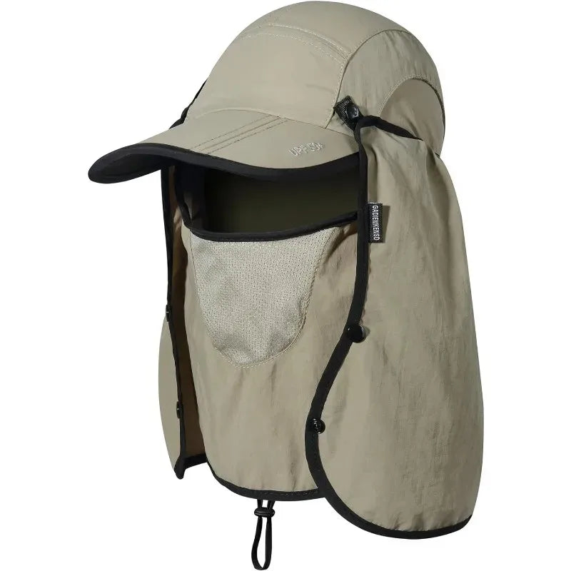 UPF 50+ Sun Hat Foldable with Face Mask Neck Cover, Lightweight Breathable Windproof Fishing Hat for Men Women OutdoorTravel