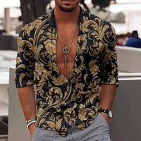New Luxury Style Print Men's Turn-down Collar Button Shirt Casual Long Sleeve Shirt Fashion Streetwear Trend Tops Comfortable