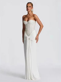 COOBBU Sexy Sequin Patchwork Strapless Maxi Dress Women 2026 Sleeveless Off-shoulder Cinched-waist Pleated Dresses Lady Evening
