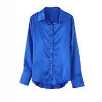 Fashion Long Sleeve Satin Women Shirts Office Lady Elegant Loose Silk Blouses Button Up Tops