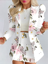 Women's Spring Long Sleeve Solid Color Jacket with Mini Skirt Two-piece Suit Black/White M