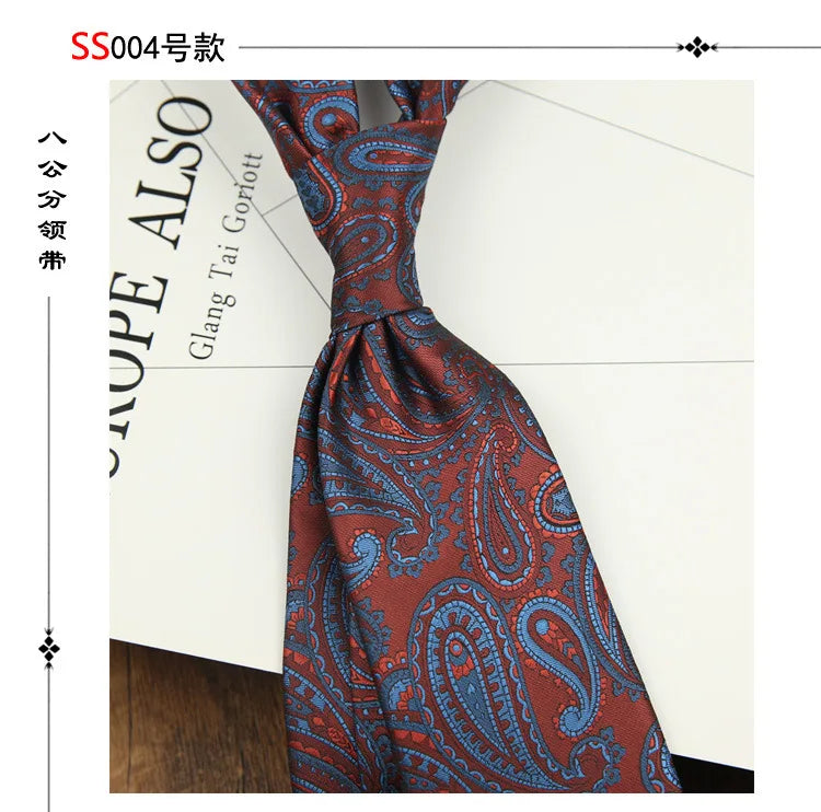 2024 New Brown Polyester Jacquard Men's Neckties 8CM Striped Dots Plaid Business Formal Neck Ties Wedding Party Suit Cravat Gift