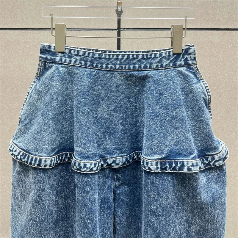 Women's jeans 2025 vintage washed waistband straight leg pants High quality pure cotton women's pants Denim pants y2k trousers