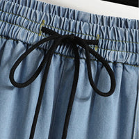 Women Jeans 2025 Summer New Arrivals High Waist Drawstring Loose Blue Jeans Pants Korean Style Casual Trousers Women Hot Sale