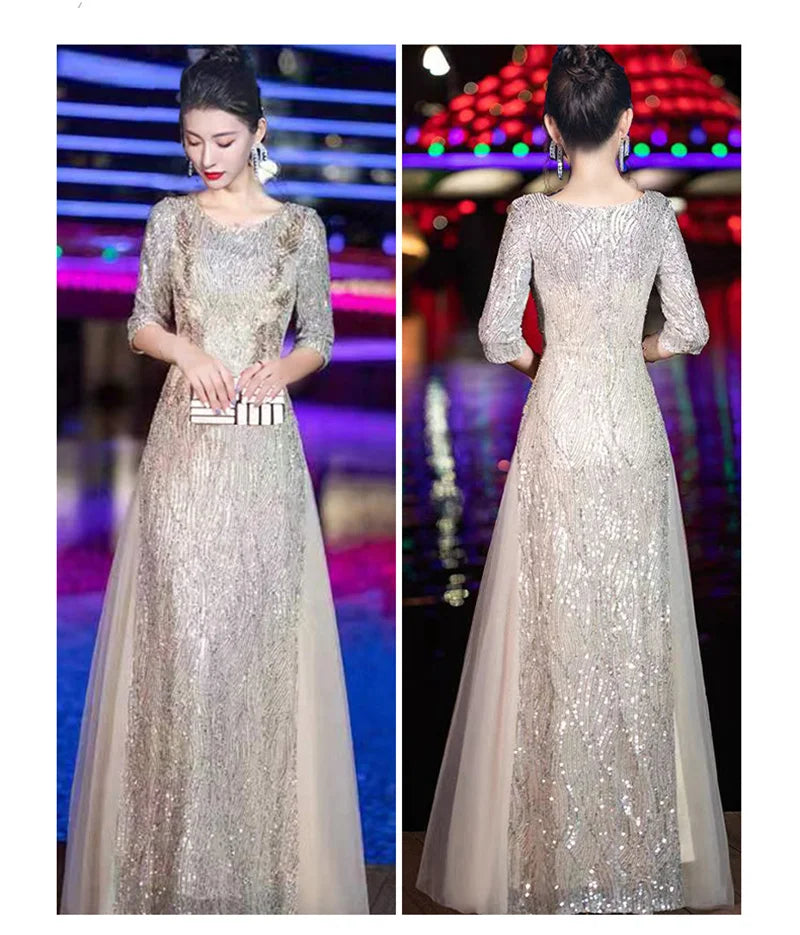 Evening Gown High-end Banquet Niche Light Luxury Host Steel Companion Conductor Choir Performance Costume Women's Long Dress WLF