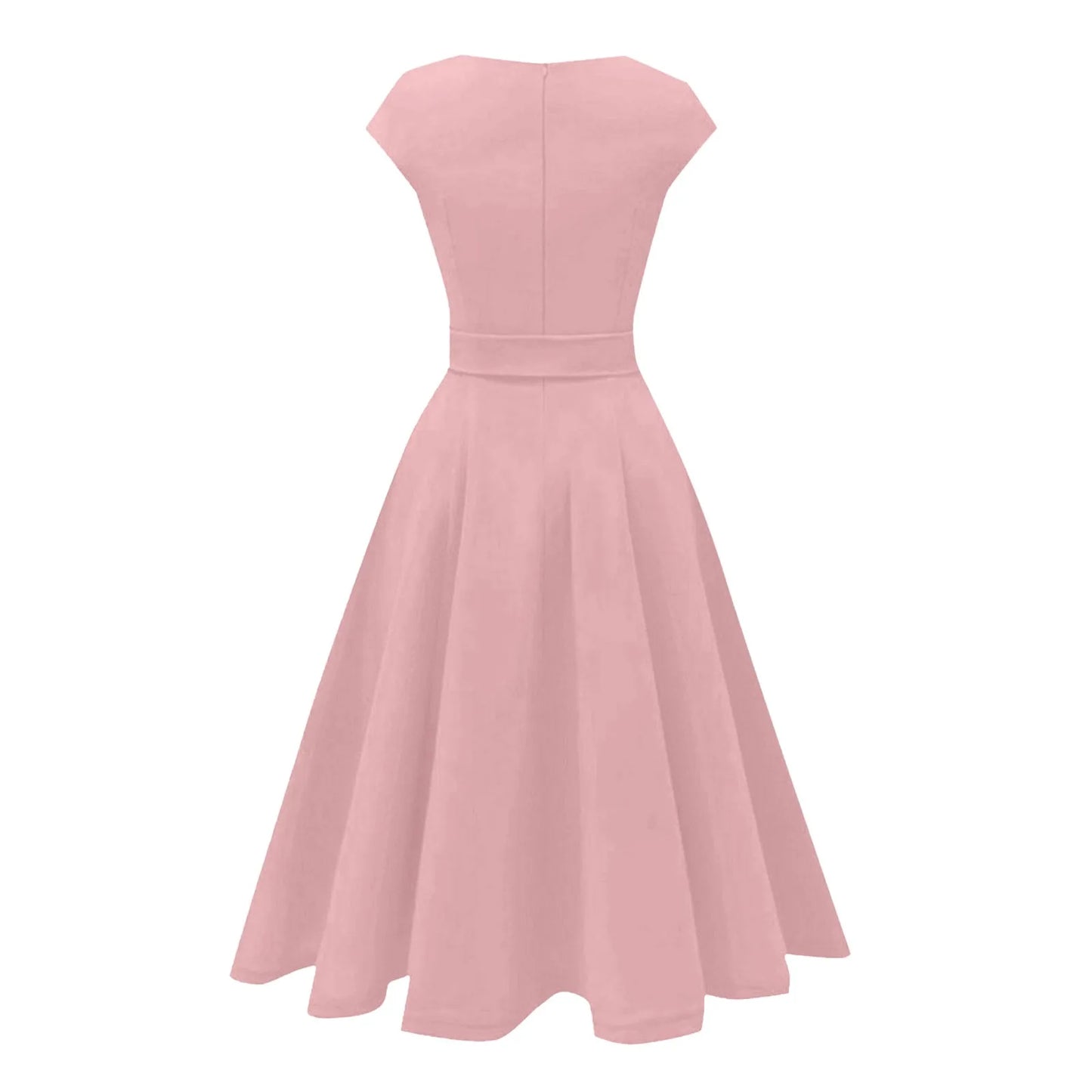 Pink Sleeveless Dress Women Crew Neck Big Swing Dress Vintage Robe Femme Elegant pin up Party Office Midi Dresses Xmas Vestidos