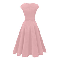 Pink Sleeveless Dress Women Crew Neck Big Swing Dress Vintage Robe Femme Elegant pin up Party Office Midi Dresses Xmas Vestidos