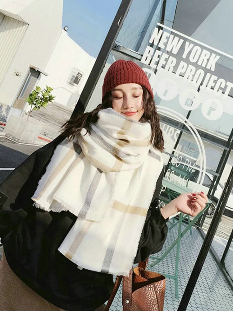 Free Shipping Autumn Winter Women Vintage Scarfs Ladies Imitation Cashmere Plaid Scarves Mujer Pashmina Bufanda Hijab Wrap Shawl