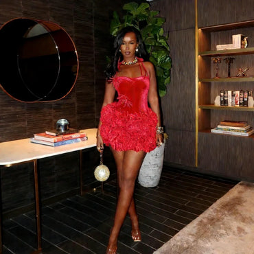 Red Sexy Mini Cocktail Dress Sleeveless Velvet Short Party Dress Black Girl Tight corset Birthday Ball Dress Customized