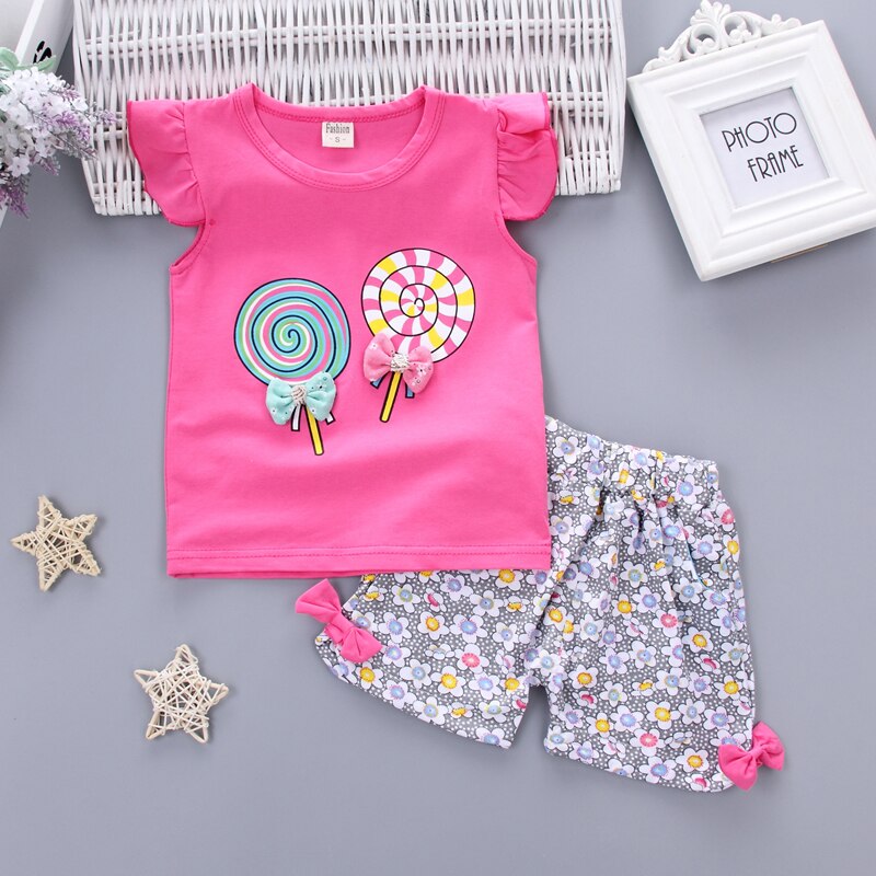 HOT Baby Girls Clothing Outfits Brand Summer Newborn Infant Sleeveless T-shirt Shorts 2pc/Sets Clothes Casual Sports Tracksuits