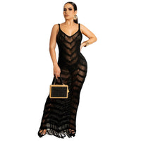 Sexy Crochet Tassel Wool Knitted Summer Beach Dress Women Sexy V Neck Spaghetti Straps Cover Ups