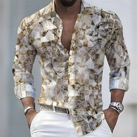 Summer lightweight men's printed long-sleeved shirt, retro floral plaid color-blocked casual shirt, Hawaiian vacation style top.