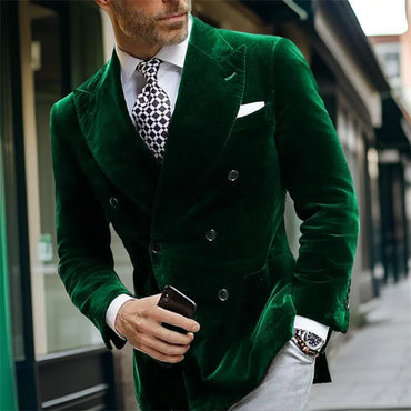 Velvet Double Breasted Blazer for Men Dinner Party Italian Style Smoking Prom Jacket Elegant Jacket for Wedding Party