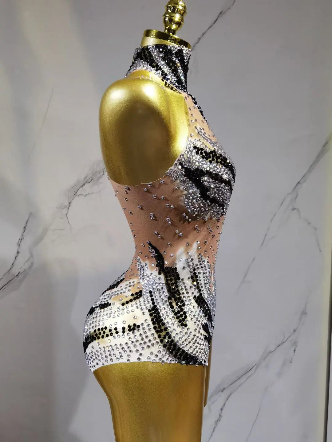 Gold Sequin Sexy Tight Bodysuit Triangle Pants Future Soldier Party Performance Costume for Women's Group Dance Y027
