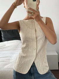 Women's summer sleeveless geometric texture single breasted casual shirt