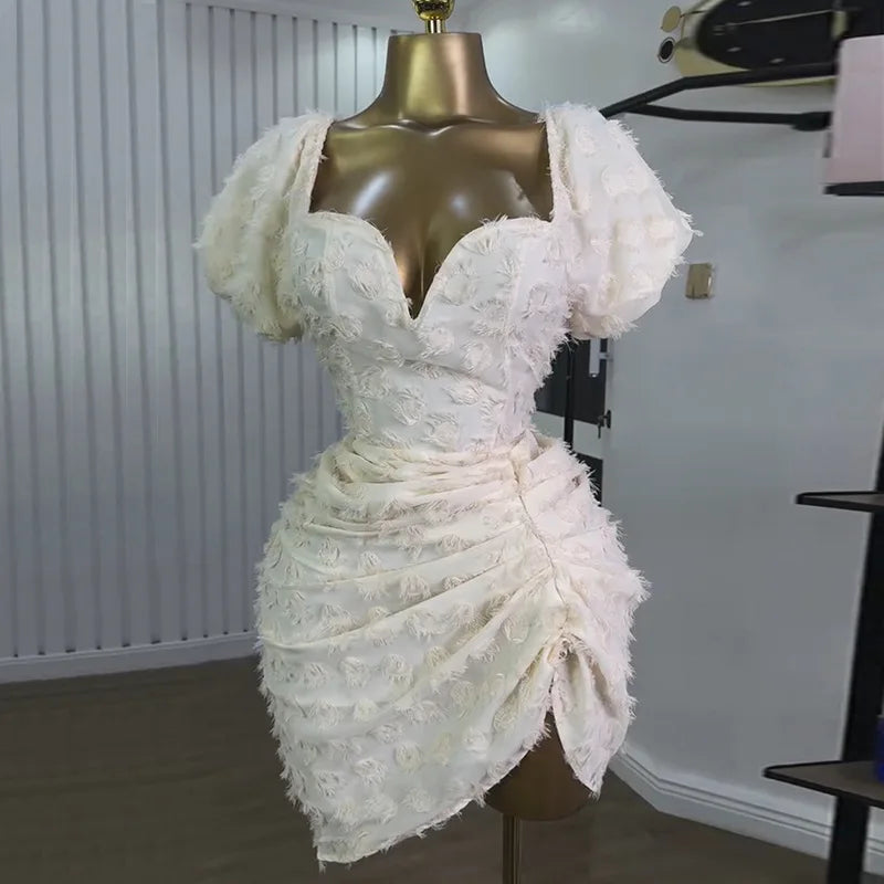 Women's Clothing 2025 Spring and Summer New Sexy V-neck Bubble Sleeves High Waist and Thin Pleated Short Dress