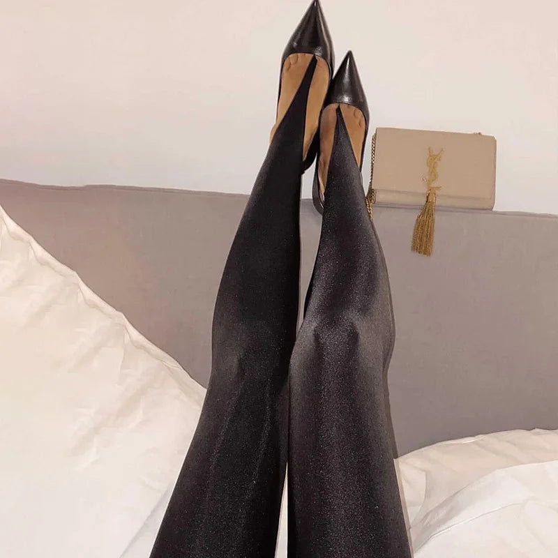 Fashionable winter black high waisted tight Y2K women's pants sexy shiny casual club 2025 tight pants