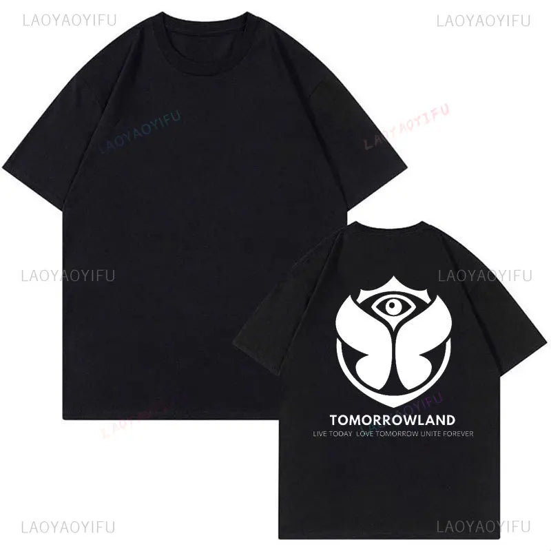 2025 Tomorrowlands Music EDC Electric Syllabic Wear Around The Disco Clothes Pure Cotton Man Women T-shirt Round Collar Tops