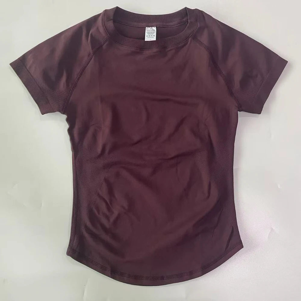 Longline Short Sleeve Top For Women Gym Crop Top Light Weight Yoga Top Shirt Stretchy Workout Clothes Running Sports Shirts