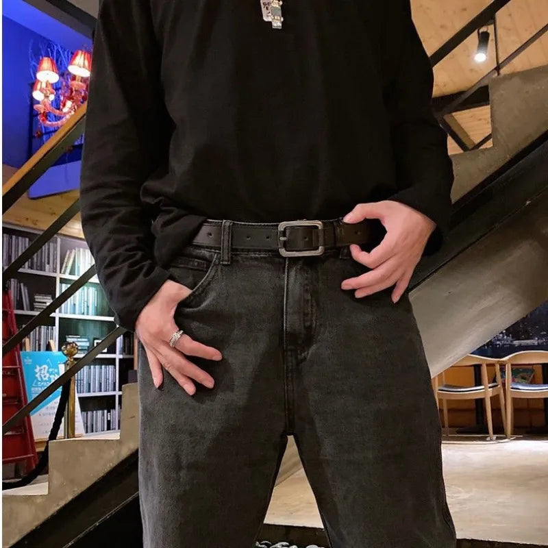 Belt for Men Students Simple Jeans Belt Personality Belt Outdoor Leisure Belt The Length is 100CM Cintura Jeans (Black,100cm/39.