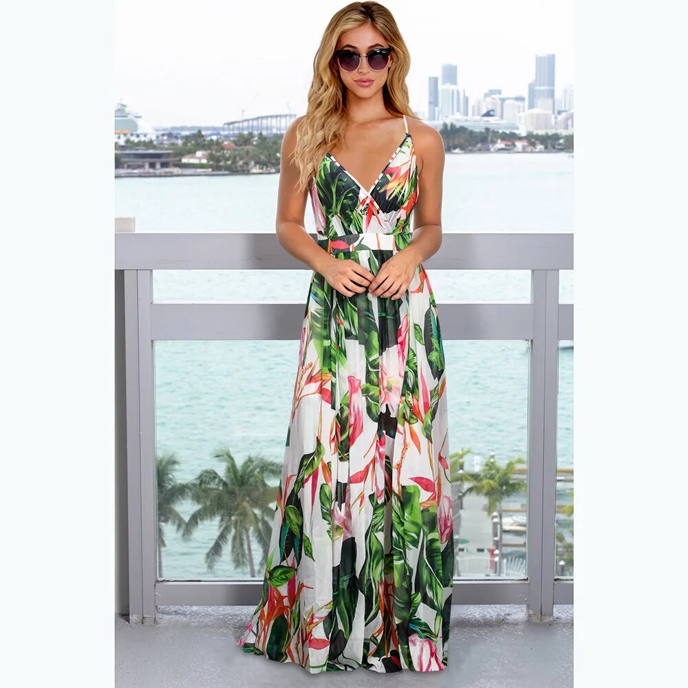 European and American spring and summer dresses Bohemian floral halter dress