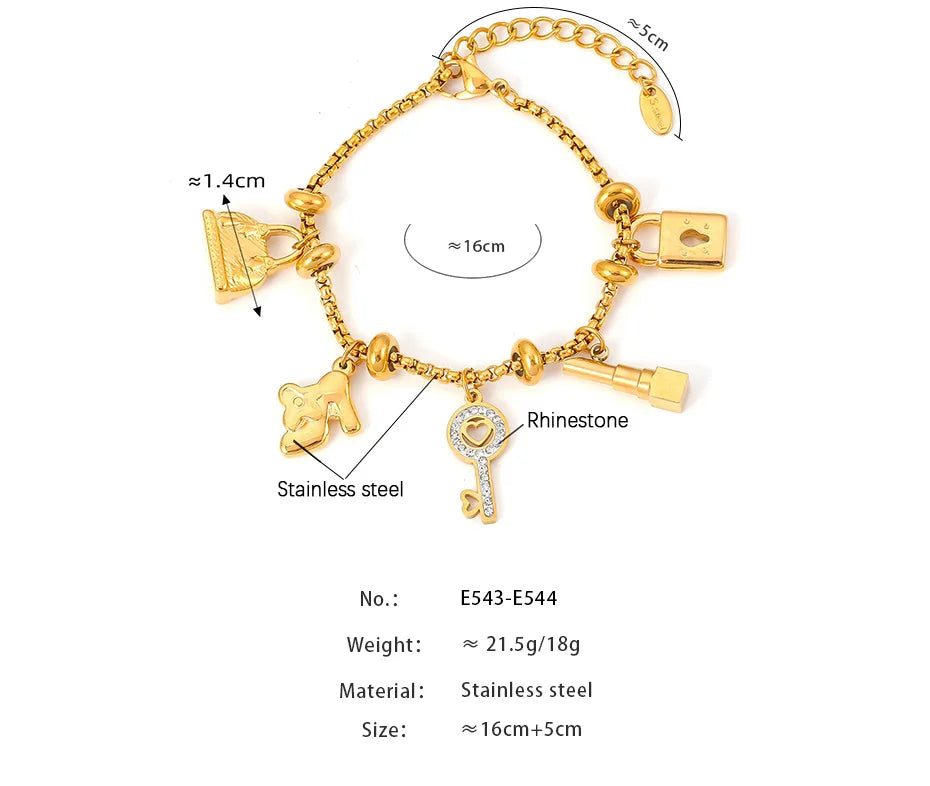 316L Stainless Steel Charm Bracelet For Women 18K Gold Plated Waterproof No Tarnish Women's Multiple Different Pendant Bracelets