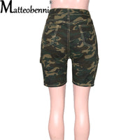 New Sexy Fashion Women Ladies Camouflage Print Denim Skinny Shorts High Waist Bodycon Slim Jeans Knee Length Stretch Short Jeans