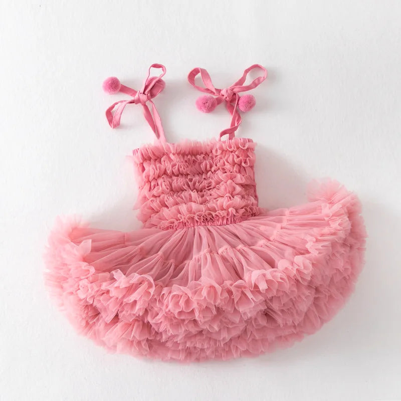 New High Quality Baby Girl Clothes Cute Fluffy Mesh Halter Baby Dress Sweet Princess TUTU Cake Dress Birthdays Clothes For Girls