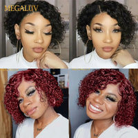 13X4 Jerry Curly Lace Front Wig 99J Wave Lace Closure Wig Glueless Human Hair For Women HD Preplucked Side Part Lace Front Wig