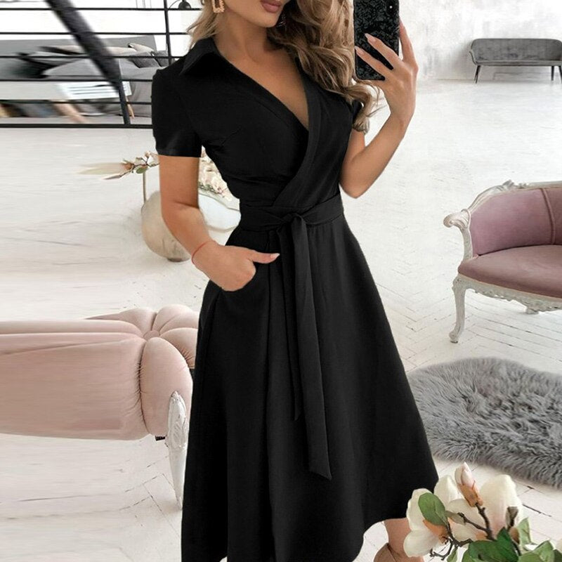 Sexy Women V-Neck Sexy Dresses Elegant Butterfly Print Long Sleeve Lace Up Wrap Midi Dress