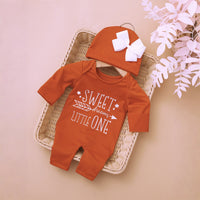Ylsteed Newborn Photography Romper Jumpsuit with Bow Hat 'Hello World' Embroidery Infant Props for Coming Home Outfit Baby Gift