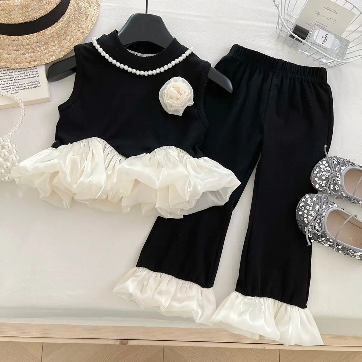 2025 Baby Girls Summer Clothing Set 3D flower ruffles T Shirts+pants,Fashion Kids Children Brithday Princess Clothes 소녀 세트