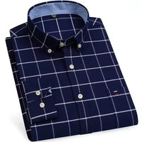 Men's Versatile Casual Checkered Oxford Cotton Shirts Single Pocket Long Sleeve Standard-fit Button Down Gingham Striped 7XL 6XL