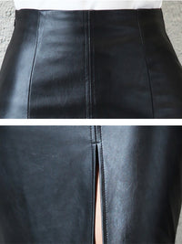 Aachoae Black PU Leather Skirt Women 2022 New Midi Sexy High Waist Bodycon Split Skirt Office Pencil Skirt Knee Length