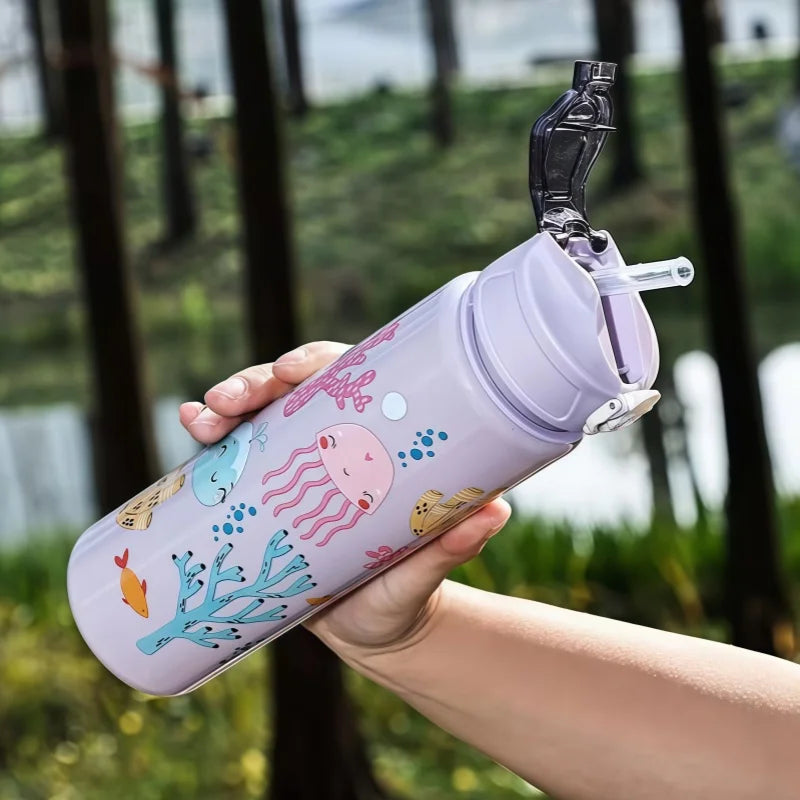 750ml Dinosaur Water Bottle For Kids Water Sippy Cup With Silicone Straw Leakproof Plastic Water Bottles Summer Kids Water Cup
