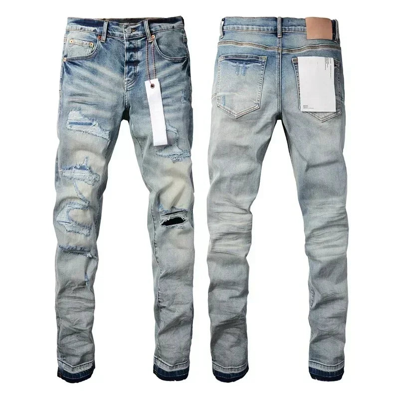 Men's Skinny Denim Jeans 2025 New Streetwear Distressed Painted Repair Low-Rise Brand Pants for Casual Style
