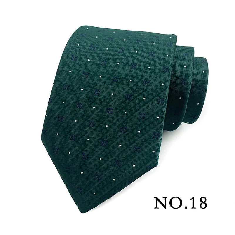 Fashion 8CM Mens Necktie Polka Dot Stripes Paisley Ties For Man Jacquard Woven Ascot Green Color Business Party Accessories