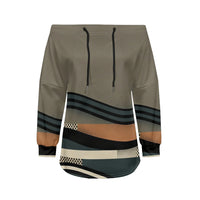 Trendy Off-Shoulder Sweatshirts with Striped & Polka Dot Patterns Drawstring Casual Loose-Fit Top for Women Casual Streetwear