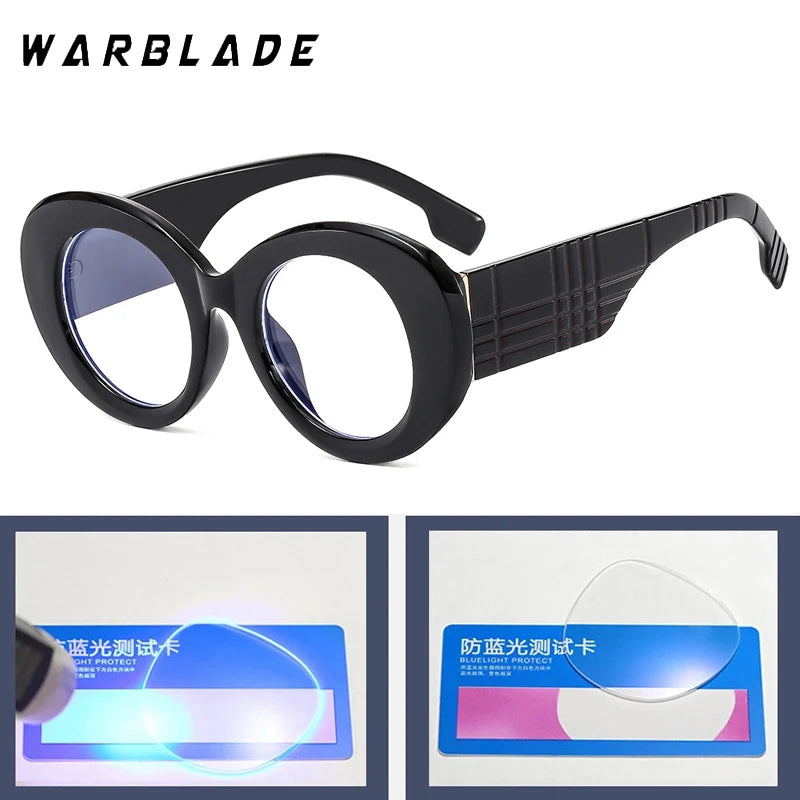 Retro Stripe Yellow Anti Blue Light Glasses For Women 2025 Luxury Brand Large Round Eyeglasses Frame Retro Transparent Glasses