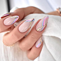 24Pcs Oval Head False Nails Pink Almond Artificial Fake Nails With Glue Full Cover Nail Tips Press On