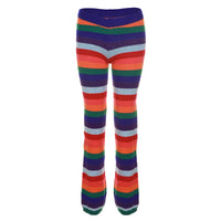 JusaHy Women Autumn New Strip Colorful Printed Wool Knitting Two Pieces Sets Crew Neck Long Sleeve Short Sweater&Straight Pants