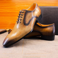 Men's Handmade Genuine Leather Oxford Shoes Black Khaki Formal Business Dress Suits Wedding Party Suitable