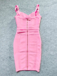 BEAUKEY Pink Maxi Elastic Bandage Dress Luxury Woman Belt Sashes Corset Bodycon Dress Elegant Zipper Plunge V Evening Vestidos