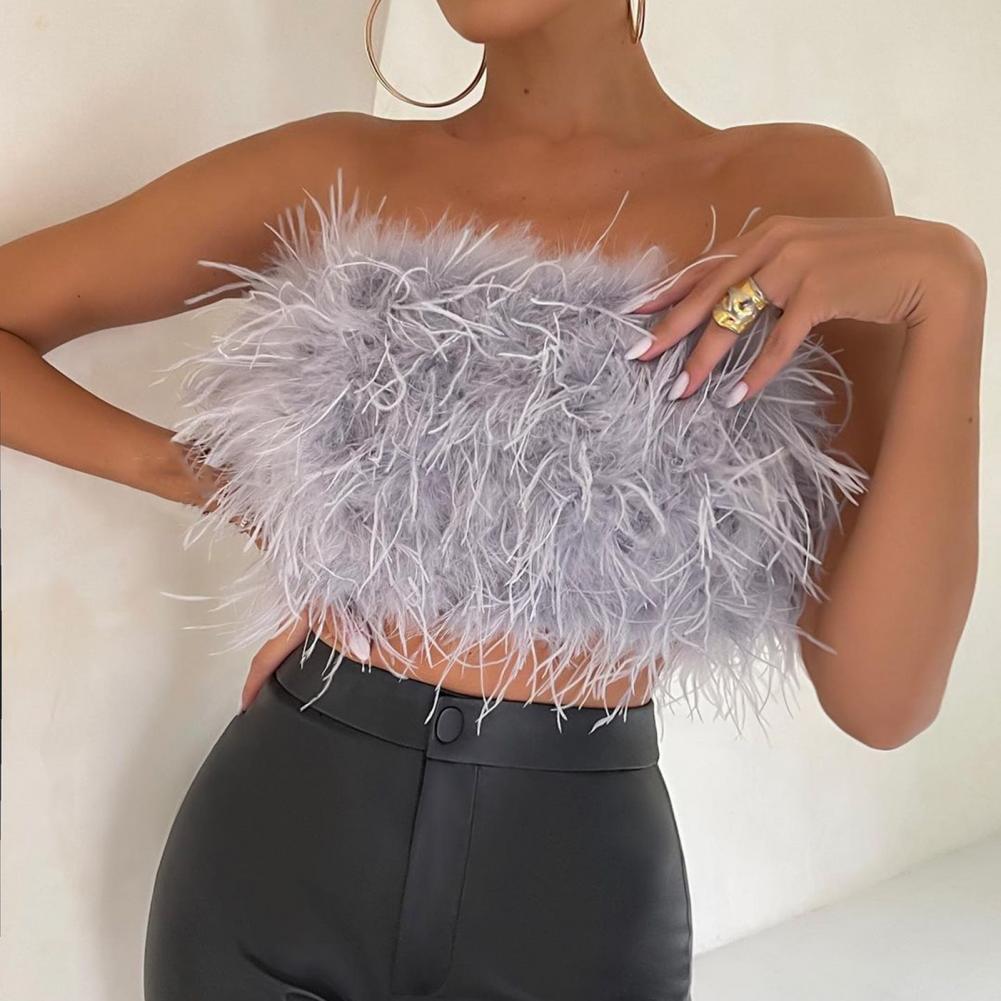 Sexy y2k Plush Lady Camisole Sexy Prom Tub Top Party Crop Top Sexy Fluffy Corset Crop Tops Vest