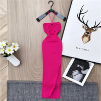 YuooMuoo Ins Hot Hollow Out Sexy Wrap Hips Split Knitted Long Dress 2026 New Y2K Halter Bodcyon Summer Dress Lady Party Vestidos