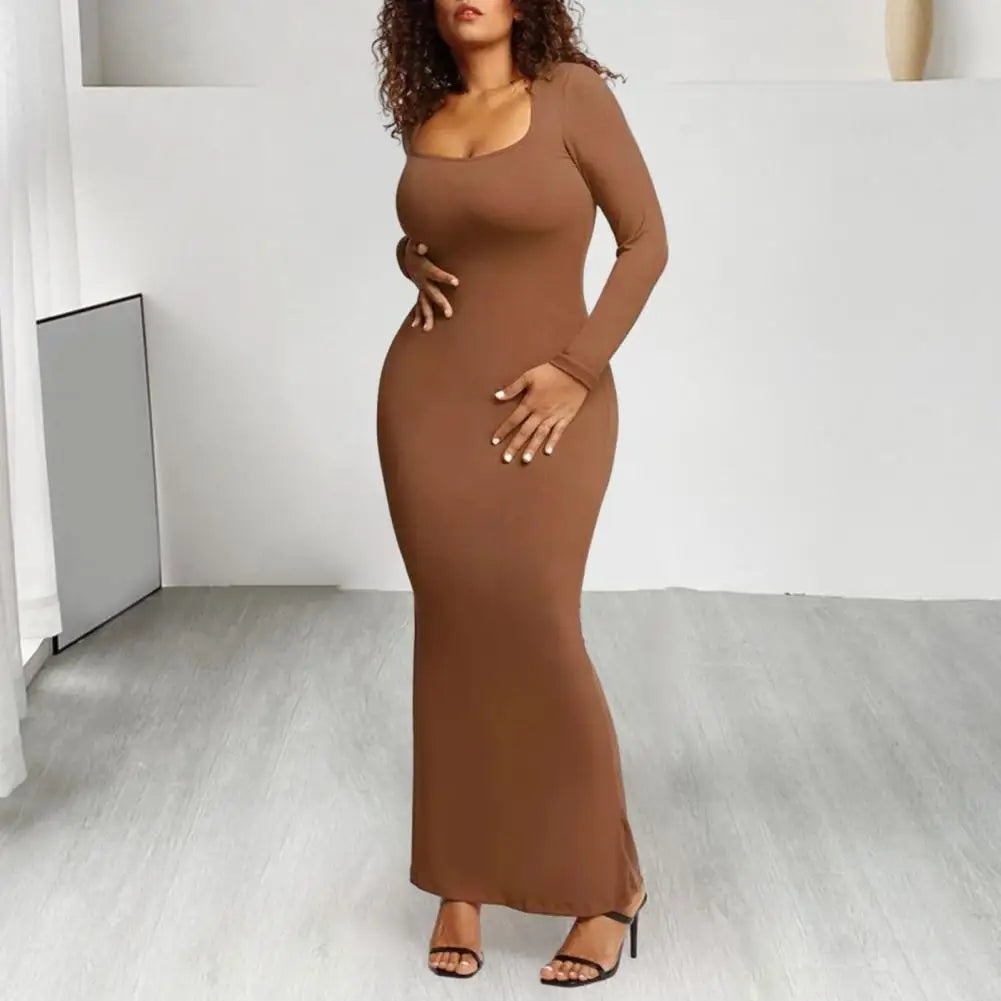 Elegant Women Dress Flattering Bodycon Maxi Dresses for Women Soft Stretchy Solid Color Designs with Square Neckline for Spring