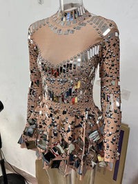 Bestselling Mirror Party Evening Dress Women Long Sleeve Stretch Mini Dress  Party Prom Women's Celebrate Dress Stage Costumes