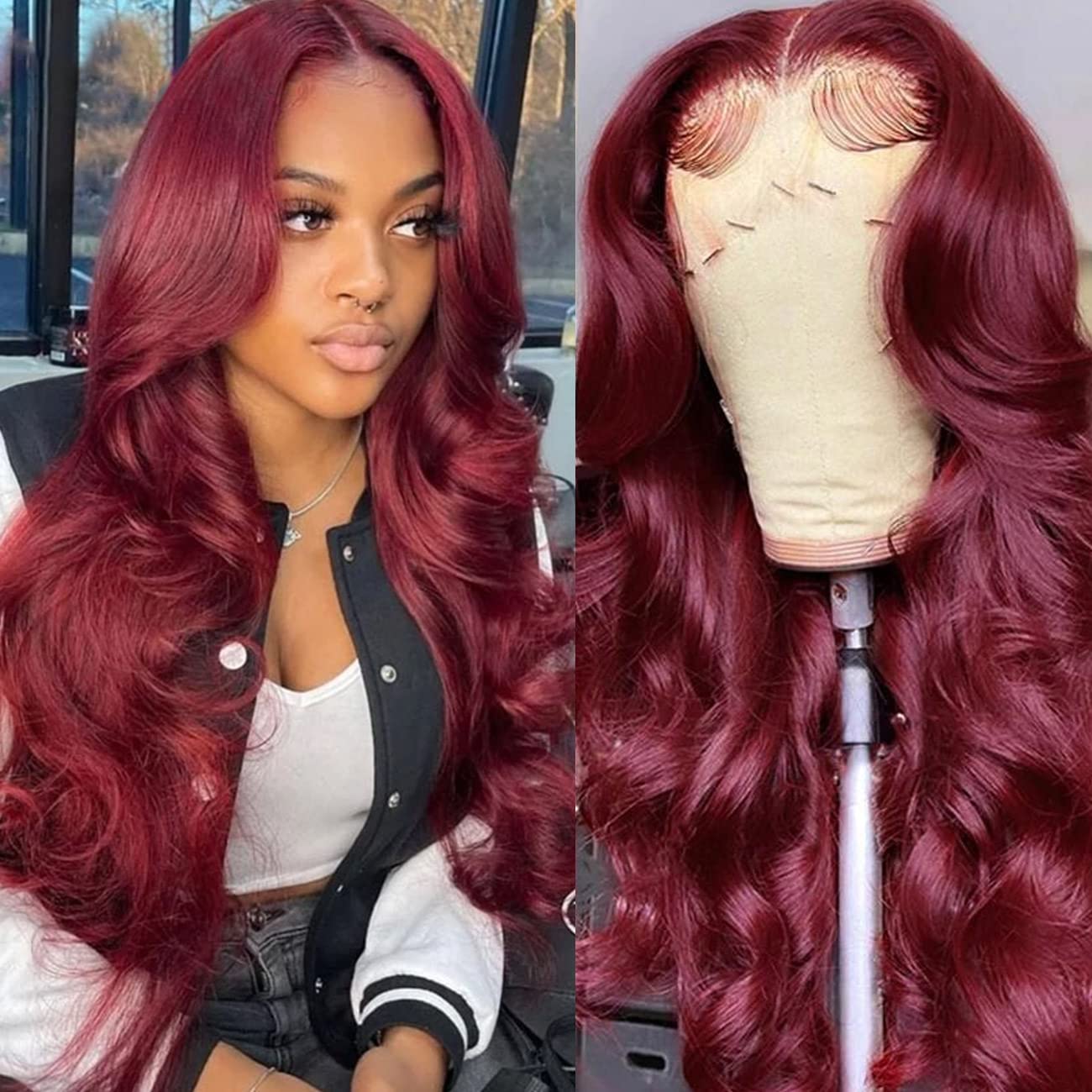 99J Burgundy Red Wig Synthetic Lace Wigs For Women Body Wave Glueless Pre Plucked Hairline Wig With Baby Hair Women Wigs