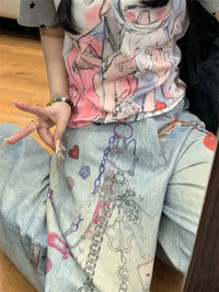 Women's Jeans American Retro Wide Fit Baggy Denim Pants Y2k Vibe Wide-legged Dragging Pants Trousers High Street Japanese New