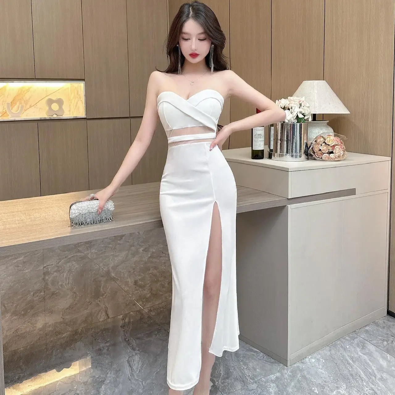 Women's White Elegant Birthday Evening Party Strapless Long Dress Summ – Mega Mart Center